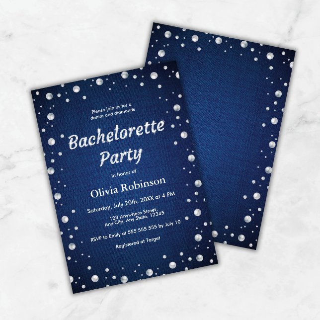 Elegant Blue Denim och Diamonds Bachelorette Party Inbjudningar (Elegant Blue Denim and Diamonds Bachelorette Party Invitation )