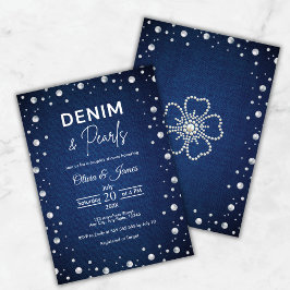 Elegant Blue Denim och Pärlor Bröllopsfest för Par Inbjudningar
