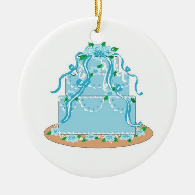 Elegant Blue Designer Cake Julgransprydnad Keramik (Framsidan)
