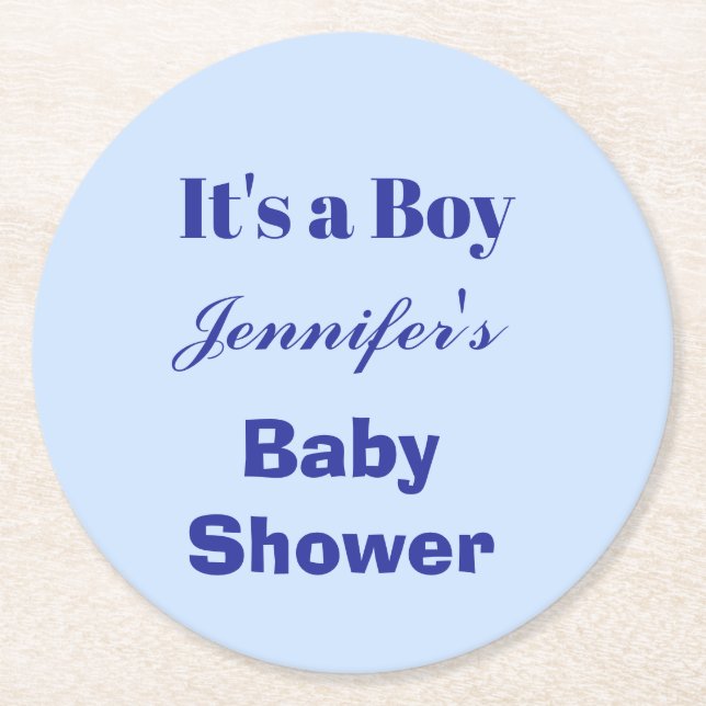 Elegant Blue Det är en Gender Reveal Baby Shower Underlägg Papper Rund (Framsidan)