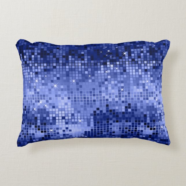 Elegant Blue Disco Boll Glitter & Sparkles Prydnadskudde (Framsidan)