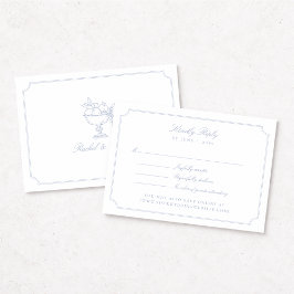 Elegant Blue Double Frame Wedding RSVP Card OSA Kort
