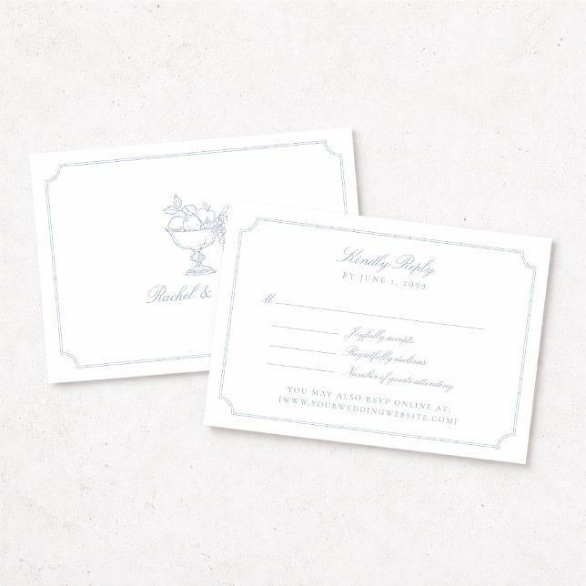 Elegant Blue Double Frame Wedding RSVP Card OSA Kort (Skapare uppladdad)