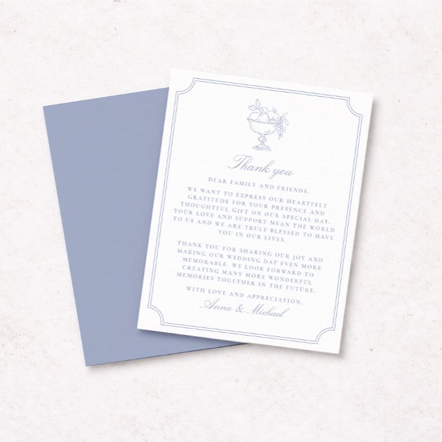 Elegant Blue Double Frame Wedding Thank You Card Spara Datumet (Skapare uppladdad)