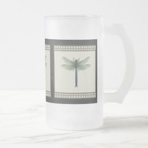 Elegant Blue Dragonfly Frostat Ölglas