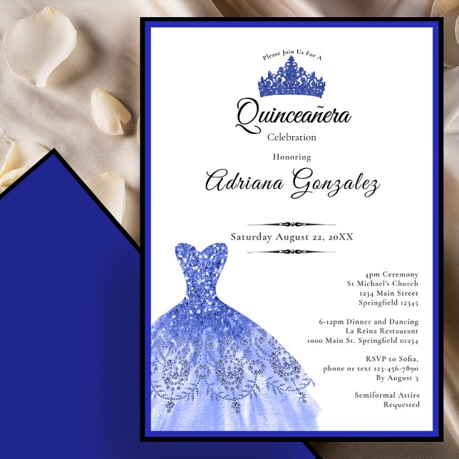 Elegant blue dress 15th birthday Quinceanera Inbjudningar (Skapare uppladdad)