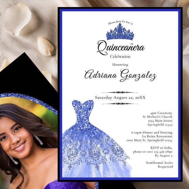 Elegant blue dress 15th birthday Quinceanera Inbjudningar (Skapare uppladdad)