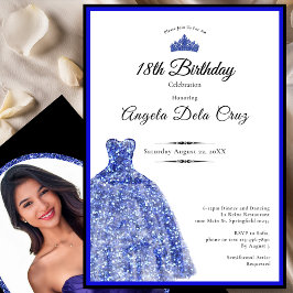 Elegant blue dress 18th birthday debut inbjudningar