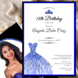 Elegant blue dress 18th birthday debut inbjudningar