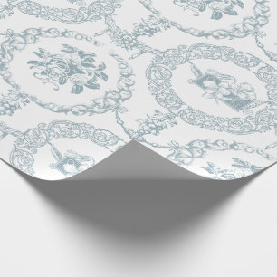 Elegant Blue Engraved Blommigt Medallions and Swag Presentpapper