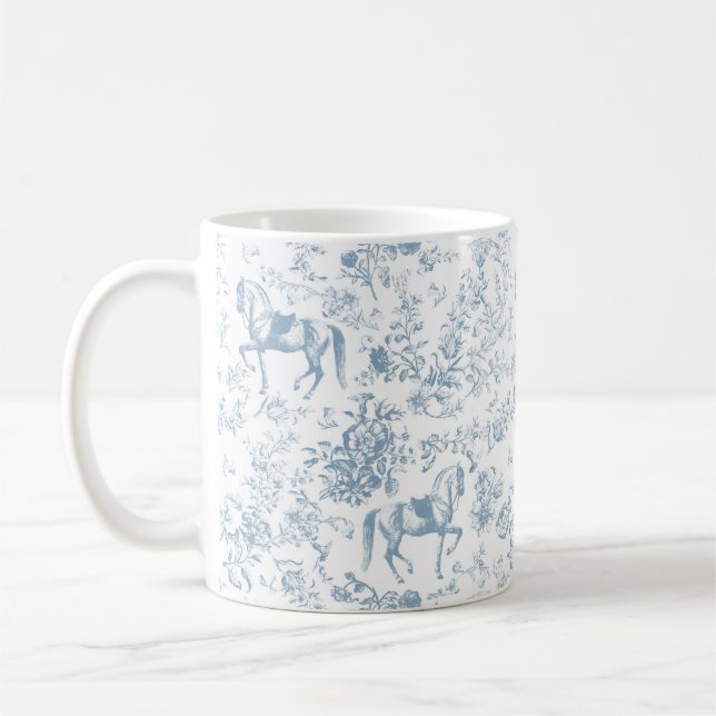 Elegant Blue Equestrian Blommigt Toile Kaffemugg (Vänster)