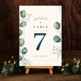 Elegant Blue Eucalyptus Watercolor Bordsnummer