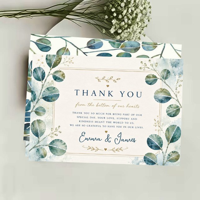 Elegant Blue Eucalyptus Watercolor Tack Kort (Skapare uppladdad)