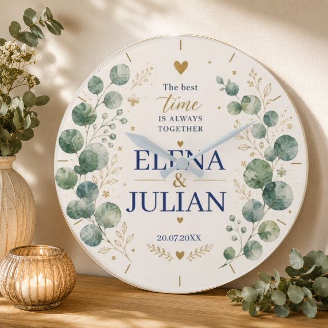 Elegant Blue Eucalyptus Wedding Stor Klocka (Skapare uppladdad)
