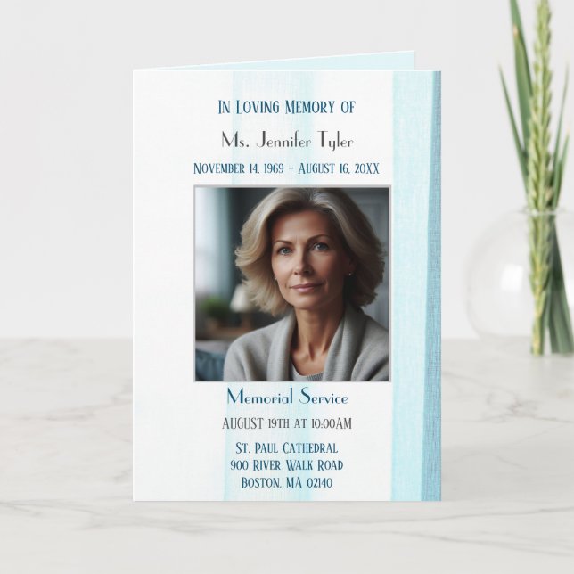 Elegant Blue Fabric Obituary Bereavement Service Program (Framsida)
