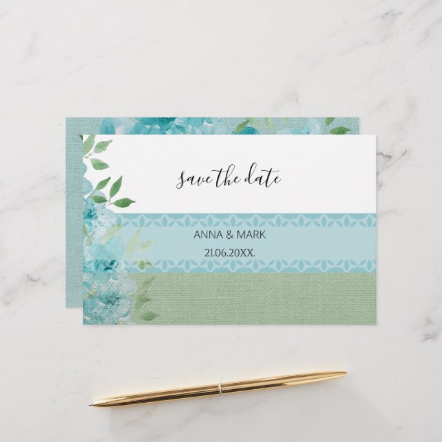 Elegant Blue Fält Flowers Watercolor Brevpapper (Fram/Back In Situ)