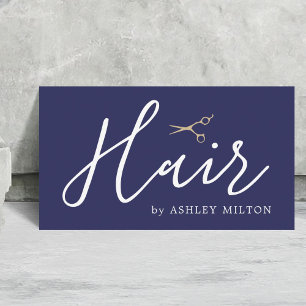Elegant Blue Faux Copper Scissors Hair Stylist Visitkort