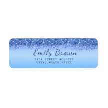 Elegant Blue Faux Glitter Return-adressetikett