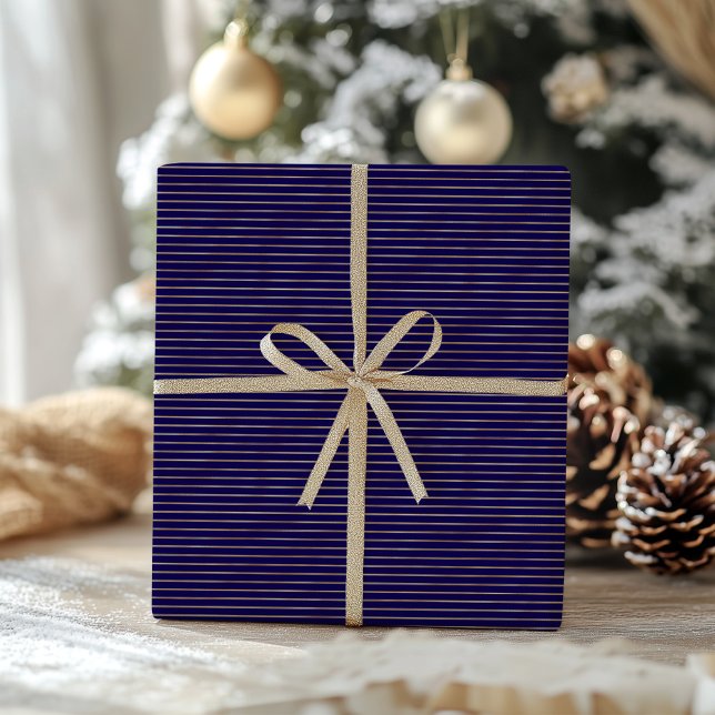 Elegant Blue & Faux Gold Foil Mönster jul Presentpapper (Elegant Blue & Faux Gold Foil Pattern Christmas Wrapping Paper)