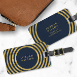 Elegant Blue & Faux Guld Circles Geometric Linjer Bagagebricka<br><div class="desc">Resa i stil med den här eleganten bagagetaggen med en modern geometrisk cirkel i guld, linjer mönster mot mörk blått bakgrund. Anpassa den här märkrn med din information och om du vill ha fler alternativ, t.ex. att ändra teckensnittet, så klickar du storlekt på knappen Anpassa. *Observera att Zazzle Watermark som...</div>