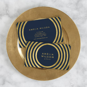Elegant Blue Faux Guld Round Linjer Geometric Even Visitkort