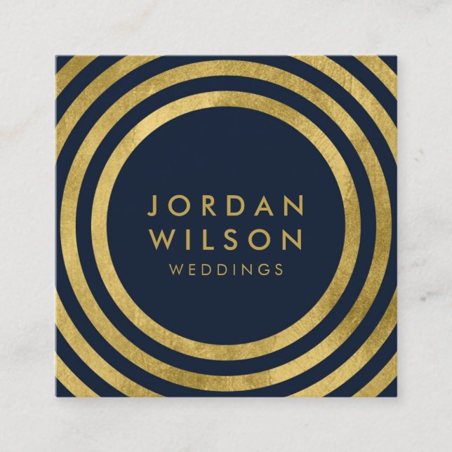 Elegant Blue Faux Guld Round Linjer Geometric Fyrkantigt Visitkort (Framsida)