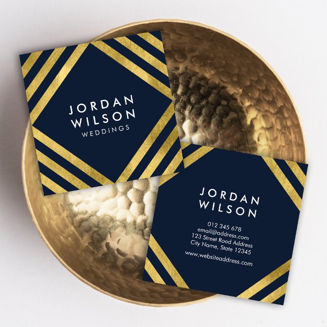 Elegant Blue Faux Guld Square Linjer Geometric Fyrkantigt Visitkort (Skapare uppladdad)