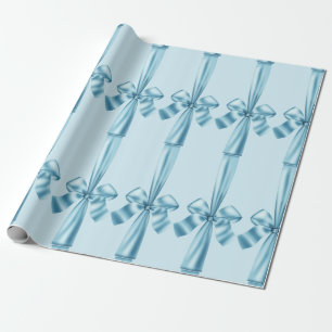 Elegant Blue Faux Satin Ribbon Bow Wrapping Papper Presentpapper