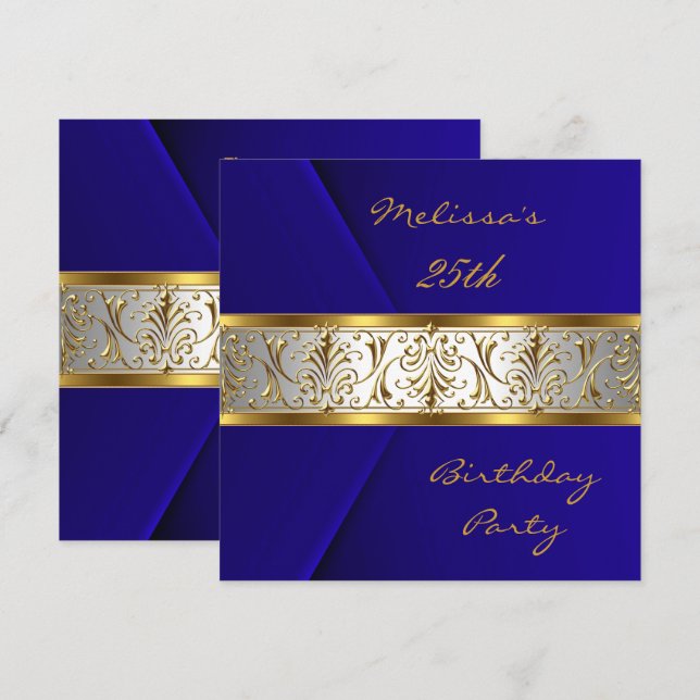 Elegant Blue faux Velvet guld Trim 25:e Inbjudningar (Fram/baksida)
