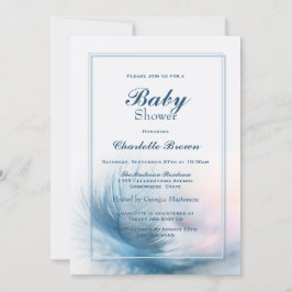 Elegant Blue Feather Baby-dusch Inbjudningar