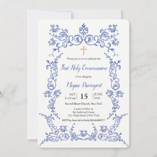 Elegant Blue First Heliga Communion Inbjudningar