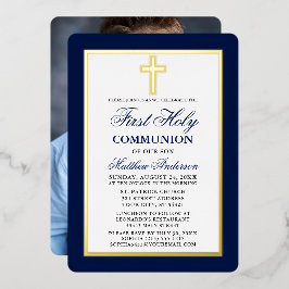 Elegant Blue First Heliga Communion Photo Guld Ram