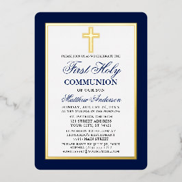 Elegant Blue First Heliga Kommunision Kor Guld Ram