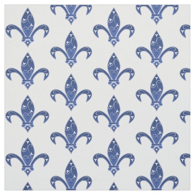 Elegant Blue Fleur de Lis Tyg (Provkarta)
