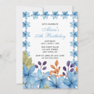 Elegant Blue Flora Watercolor any age Birday Inbjudningar