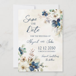Elegant Blue Flora Winter Save the Date Card Spara Datumet