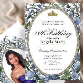 Elegant Blue Floral 18th Birthday Debut Inbjudningar