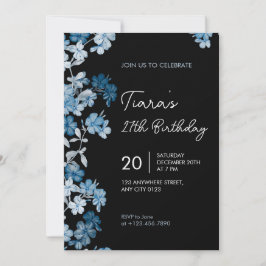 Elegant Blue Floral 27th Birthday Party Invitation Inbjudningar