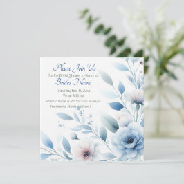 Elegant Blue Floral Bridal Shower Inbjudningar