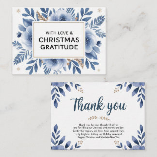 “Elegant Blue Floral Christmas Thank You Card –  Anteckningskort