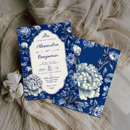 Elegant Blue Floral Classic Chinoiserie Peony Inbjudningar