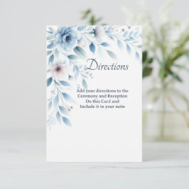 Elegant Blue Floral Directions Enclosure Card Tack Kort