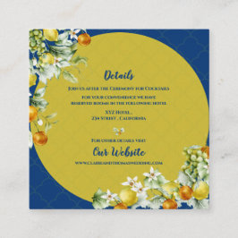 Elegant Blue Floral Gold Citrus Wedding Details Tilläggskort