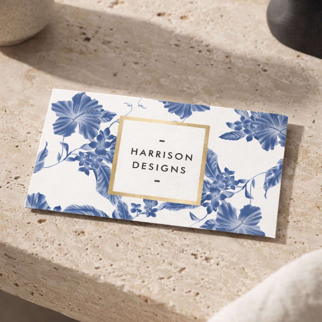 Elegant Blue Floral Interior Designer Visitkort (Skapare uppladdad)