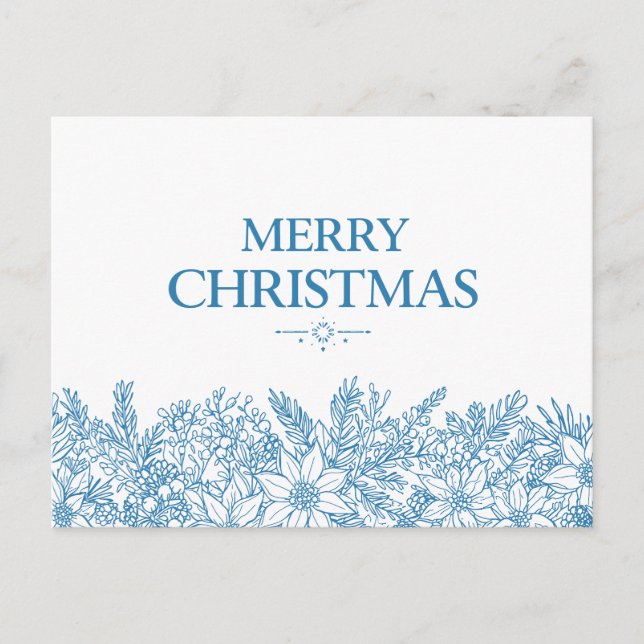 Elegant Blue Floral Merry Christmas Chinoiserie Vykort (Framsida)