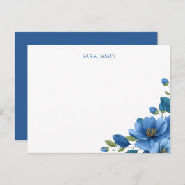 Elegant Blue Floral Personal Postcard Vykort