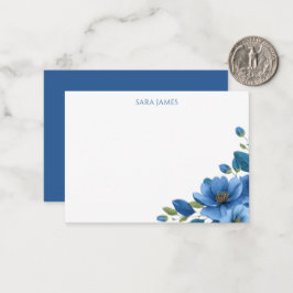 Elegant Blue Floral Personal Stationery Note Card Anteckningskort