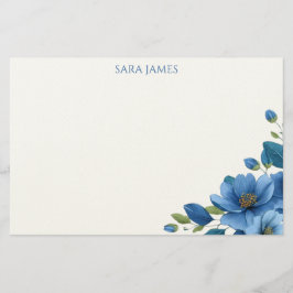 Elegant Blue Floral Personal Stationery Note Card Brevpapper