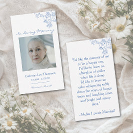Elegant Blue Floral Photo Prayer Card Visitkort