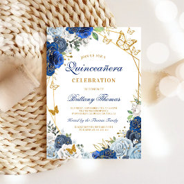 Elegant Blue Floral Quinceañera Invitation Inbjudningar